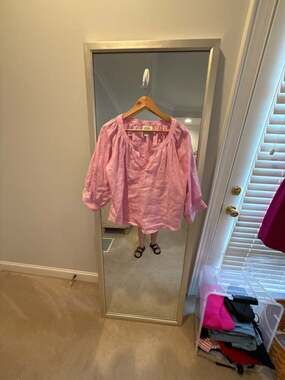 Fifteen Twenty Pink 100% Linen Split Neck Blouse Size M